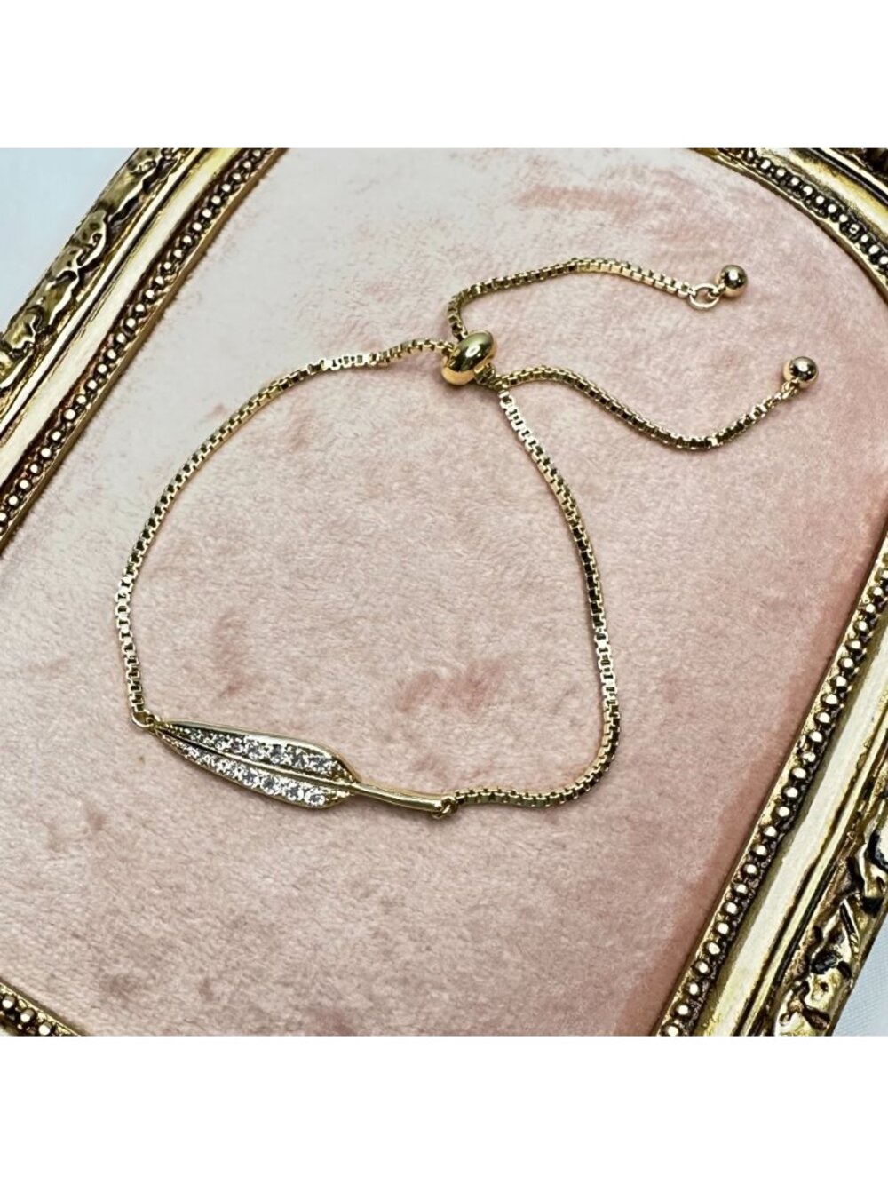 Park Lane Jewelry Gold Crystal Leaf Feather Bolo Bracelet NWOT Adjustable Slider - Picture 2 of 6